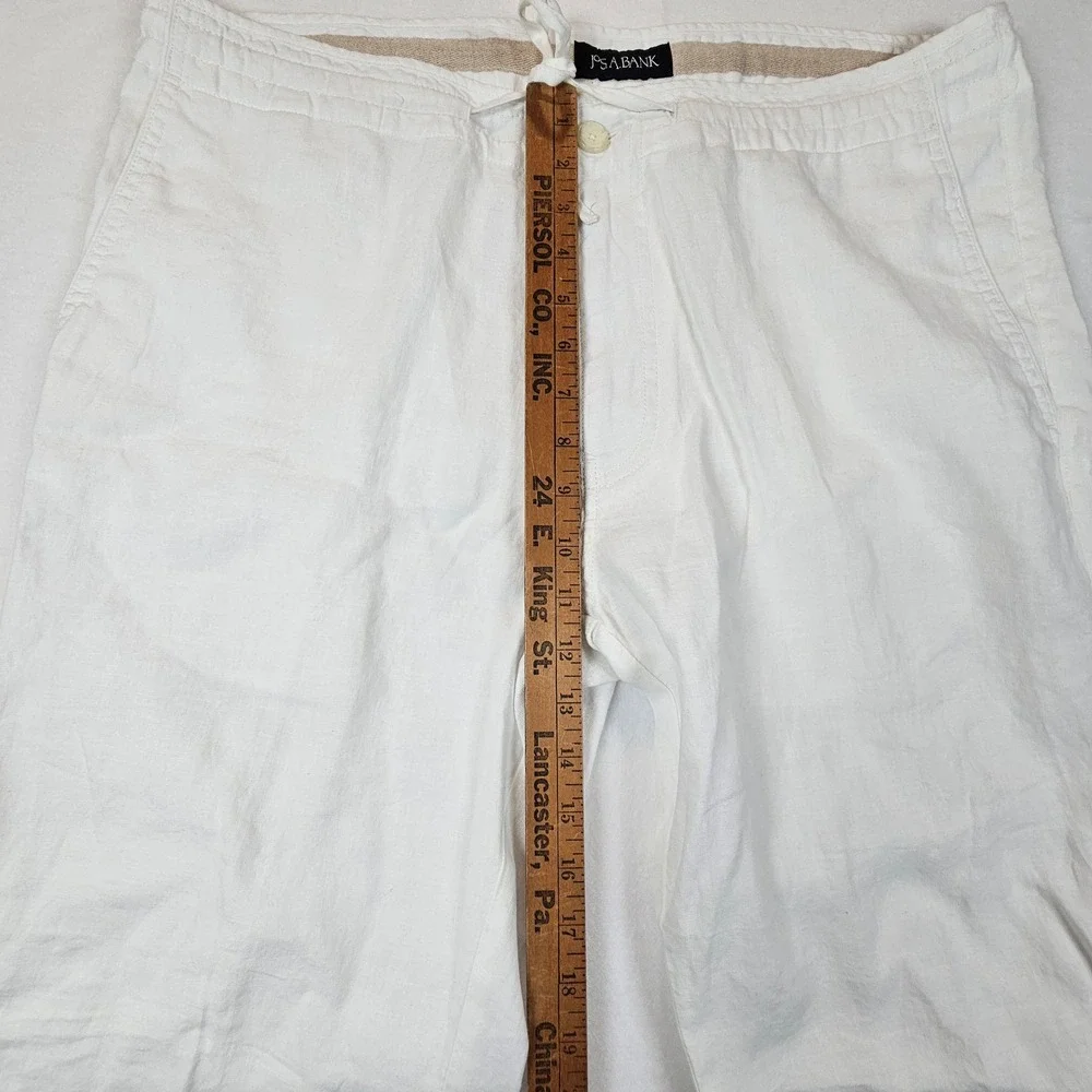 Jos. A. Bank Mens 36x30 White Linen Tailored Fit Drawstring Pants Summer Beach